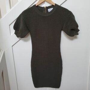 New Olive Green Ribbed Knit Mini Sheath Dress